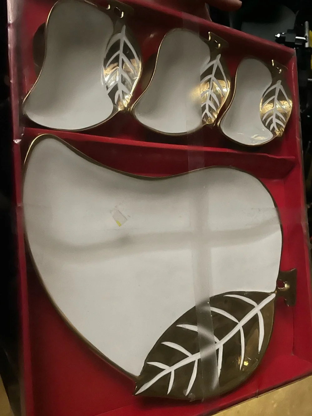 Elegant White and Gold Leaf Ceramic Serving Set by